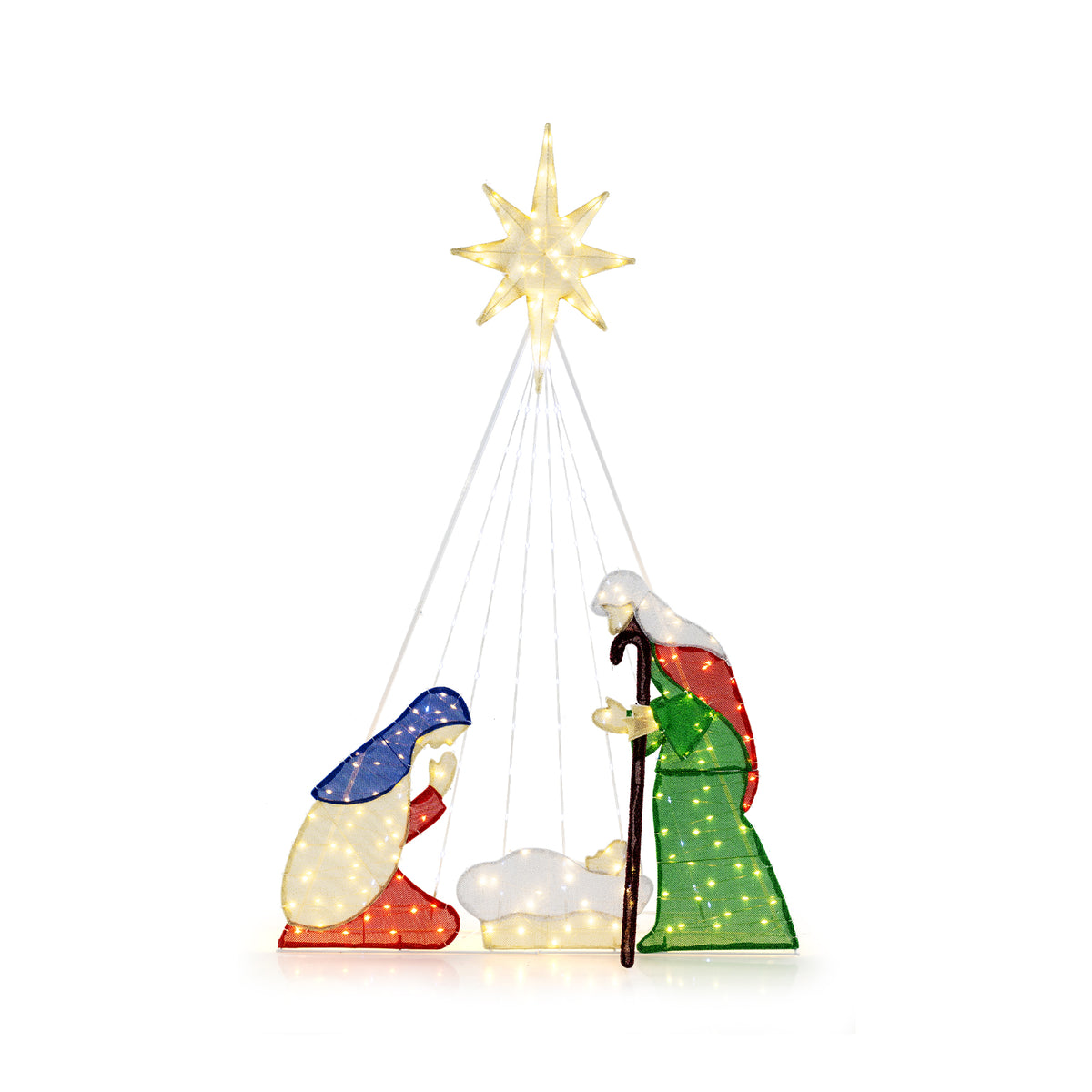 6 Feet Pre-Lit Nativity Scene Set with 240 Warm White LED Lights - Indoor & Outdoor Christmas Decor, Variation: 4 x 1 x 6 ft