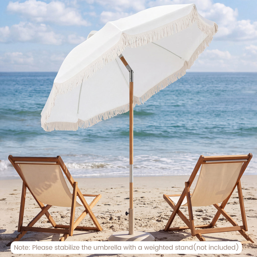 6 Feet Patio Umbrella with Push Button Tilt, Wood Pole - White