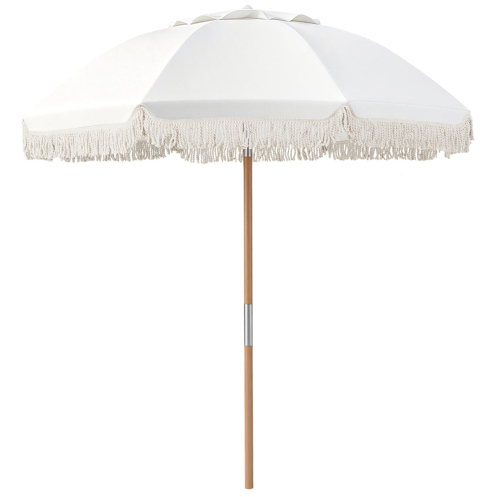 6 Feet Patio Umbrella with Push Button Tilt, Wood Pole - White