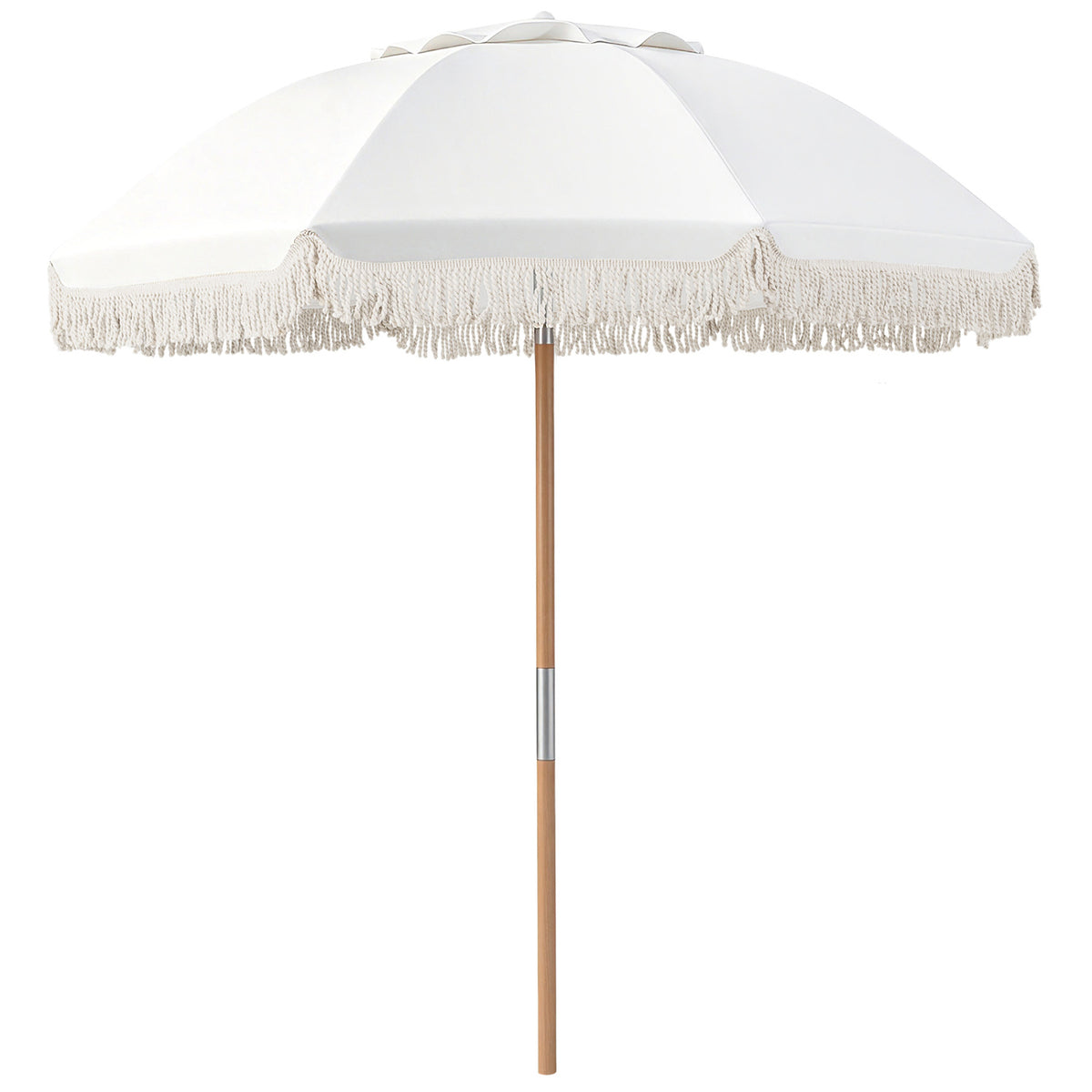 6 Feet Patio Umbrella with Push Button Tilt, Wood Pole - White