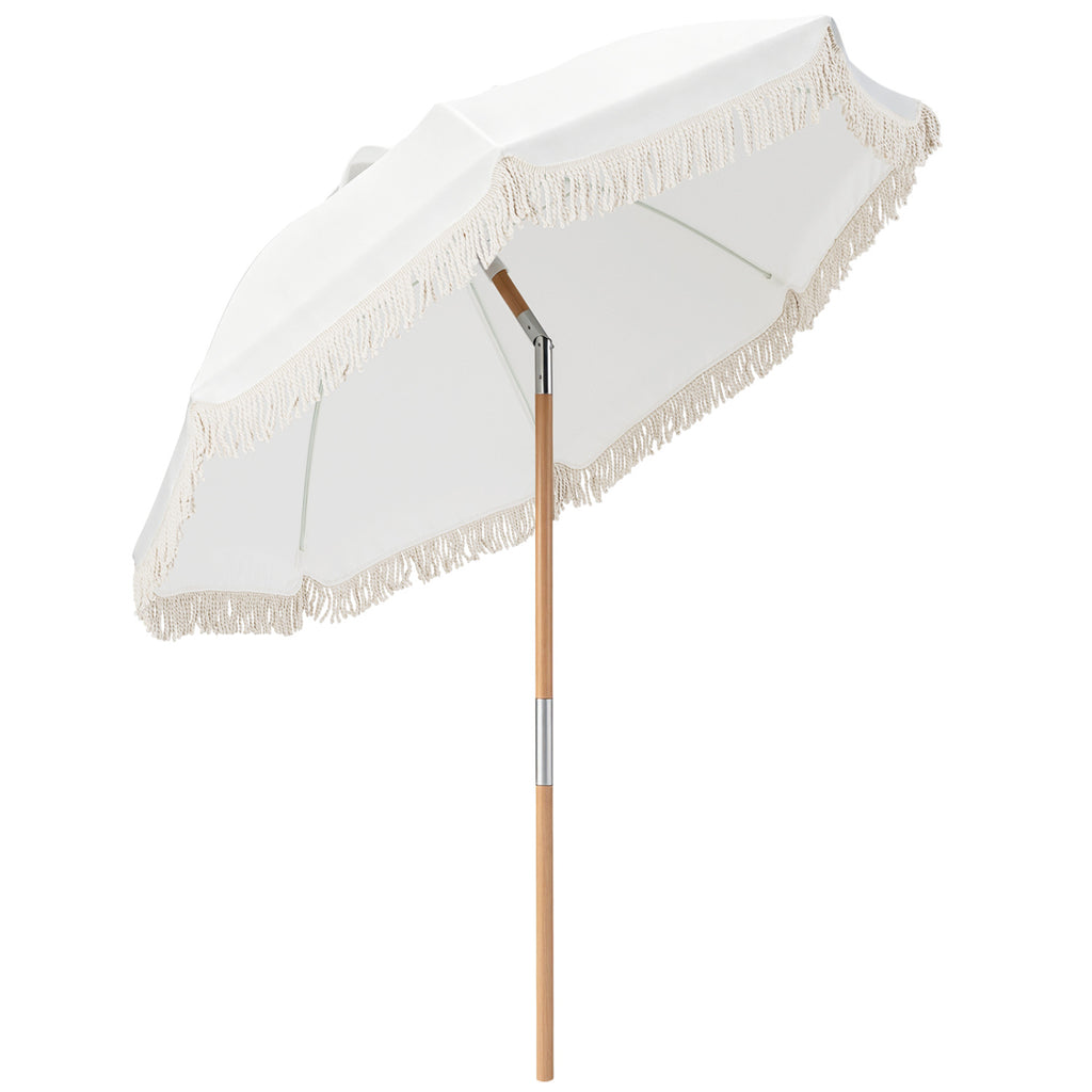 6 Feet Patio Umbrella with Push Button Tilt, Wood Pole - White