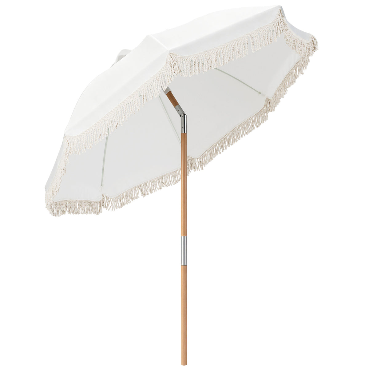6 Feet Patio Umbrella with Push Button Tilt, Wood Pole - White