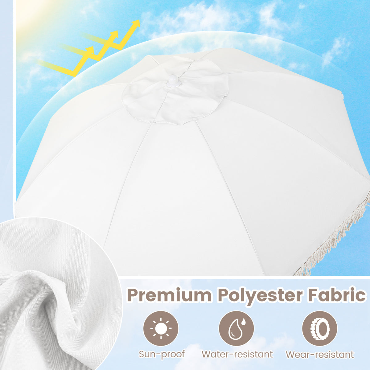 6 Feet Patio Umbrella with Push Button Tilt, Wood Pole - White