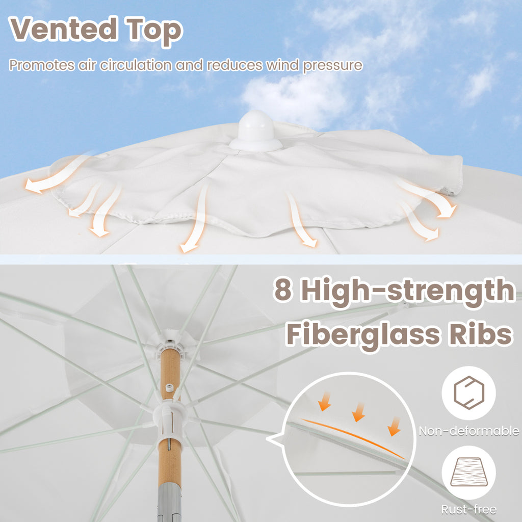 6 Feet Patio Umbrella with Push Button Tilt, Wood Pole - White