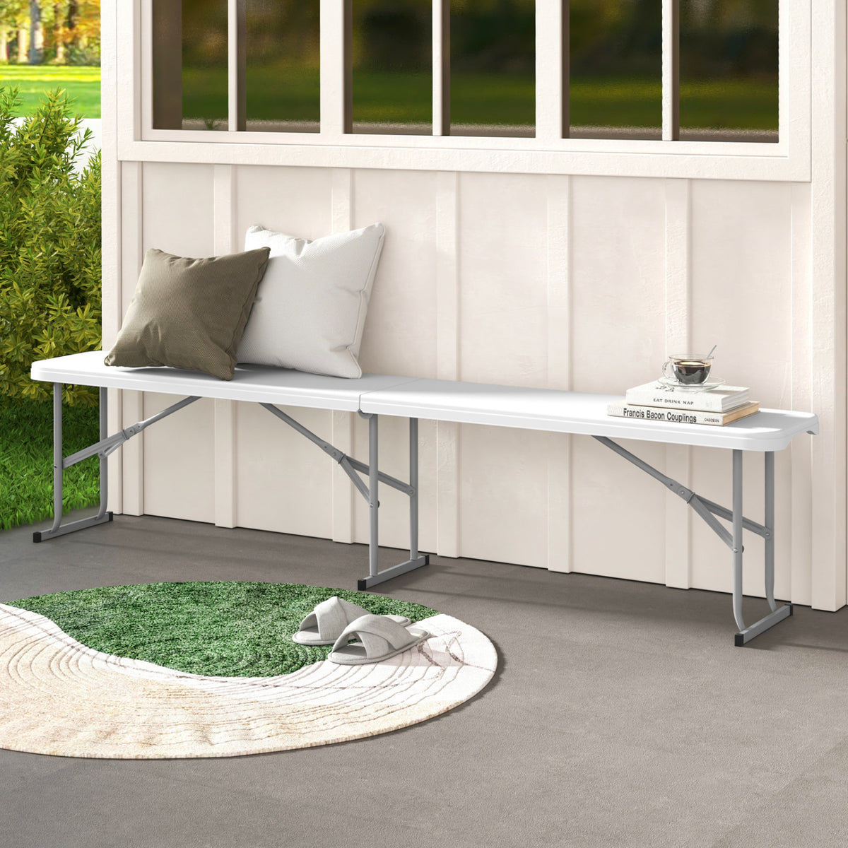 6 Feet Plastic Folding Bench with Handle - White