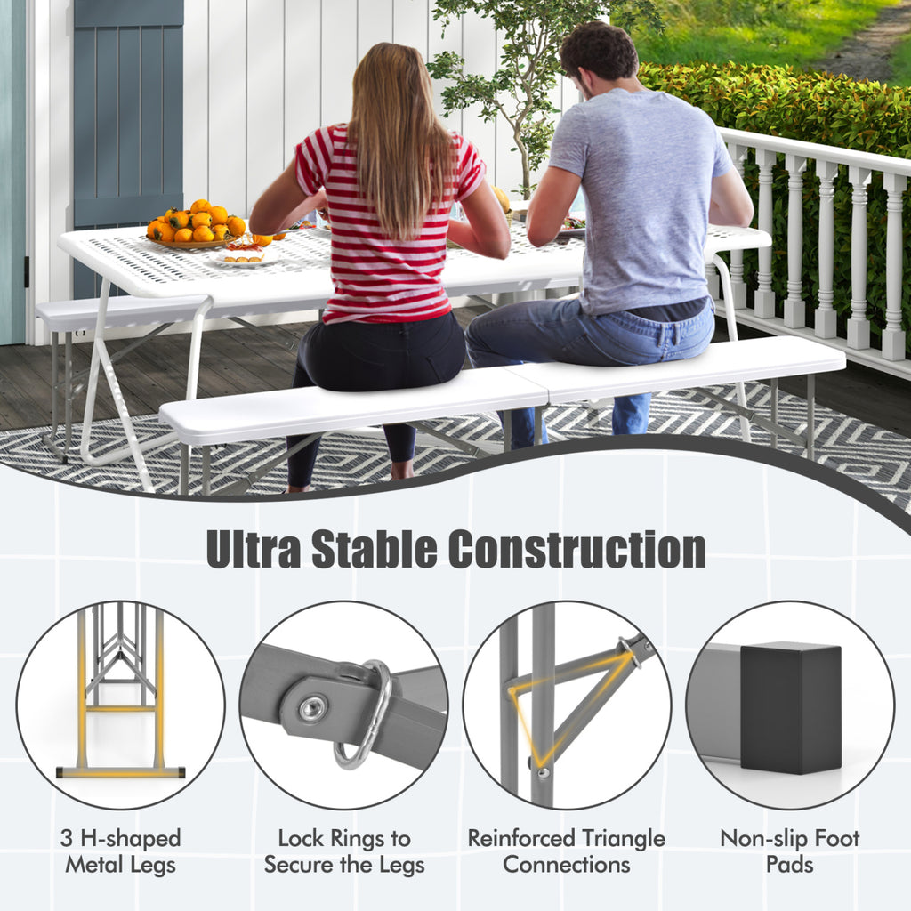 6 Feet Plastic Folding Bench with Handle - White