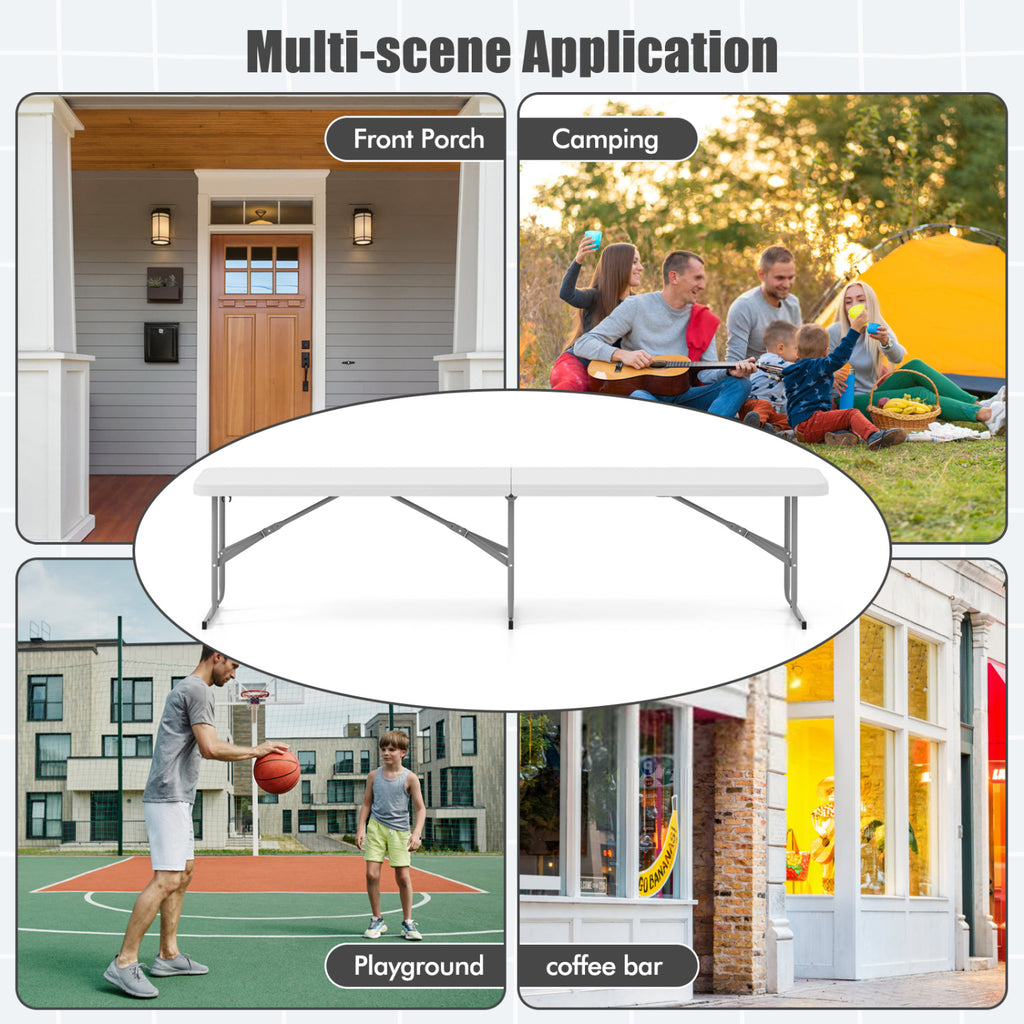 6 Feet Plastic Folding Bench with Handle - White