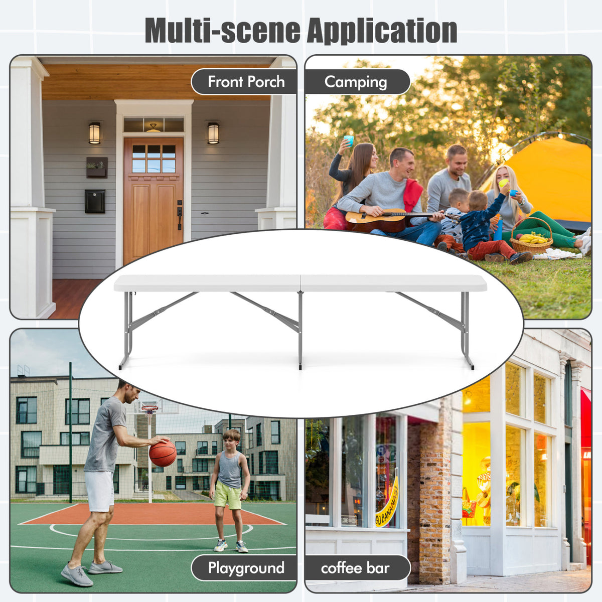 6 Feet Plastic Folding Bench with Handle - White