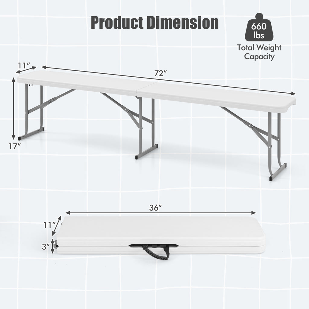 6 Feet Plastic Folding Bench with Handle - White