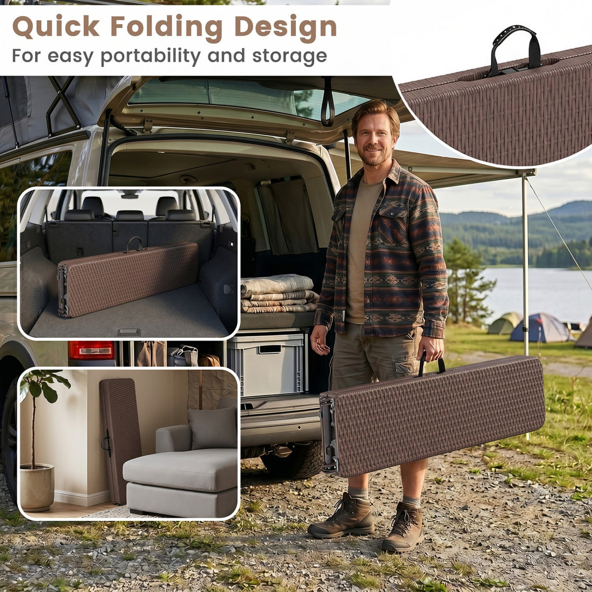 6 Feet Plastic Folding Bench Picnic Camping Dining Seat with Carrying