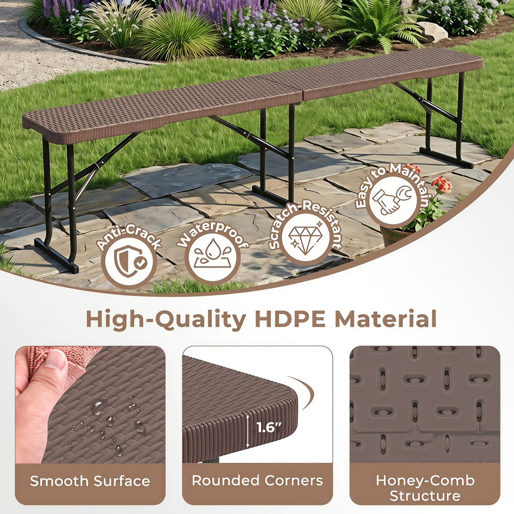 6 Feet Plastic Folding Bench Picnic Camping Dining Seat with Carrying