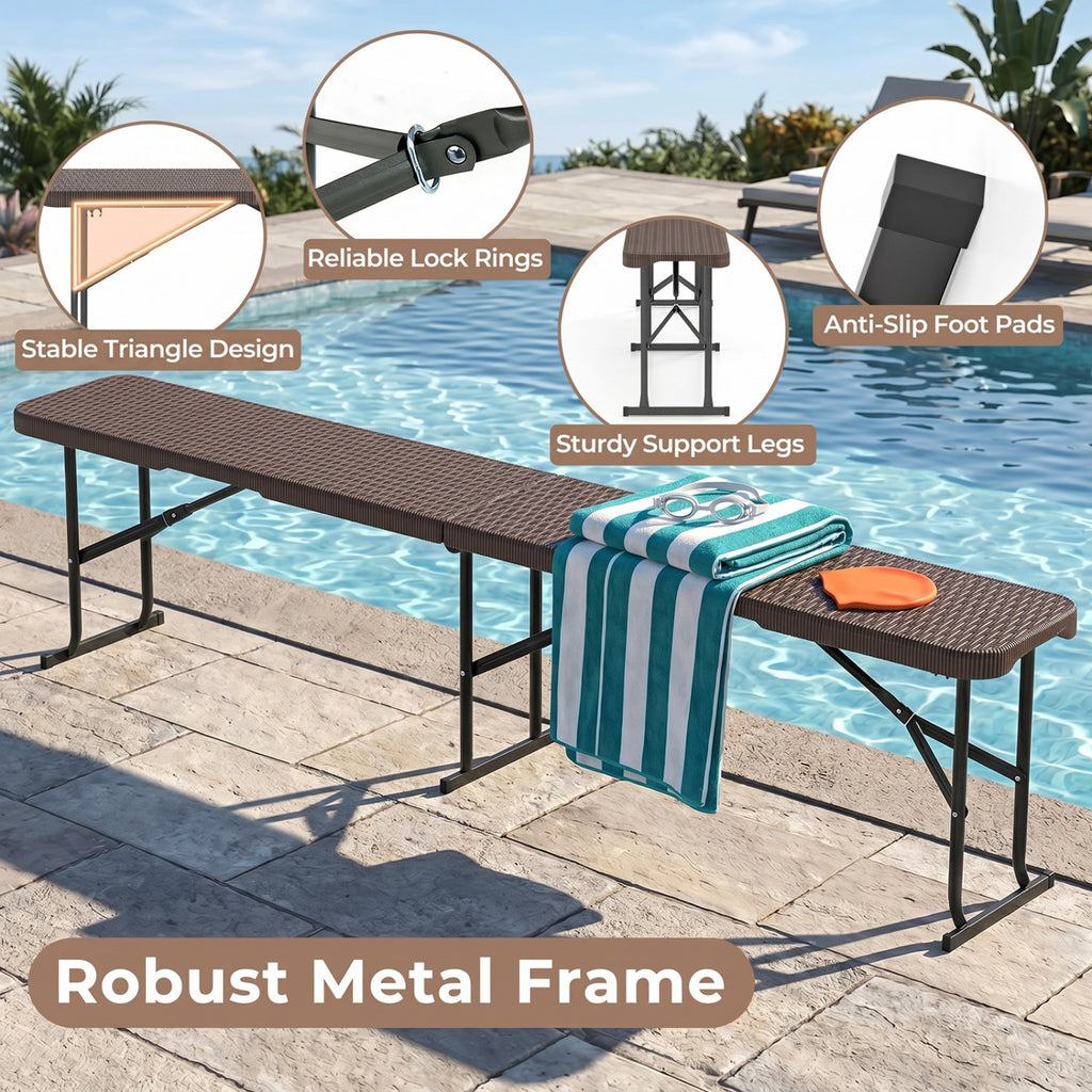 6 Feet Plastic Folding Bench Picnic Camping Dining Seat with Carrying