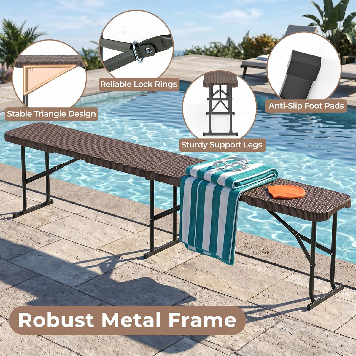 6 Feet Plastic Folding Bench Picnic Camping Dining Seat with Carrying