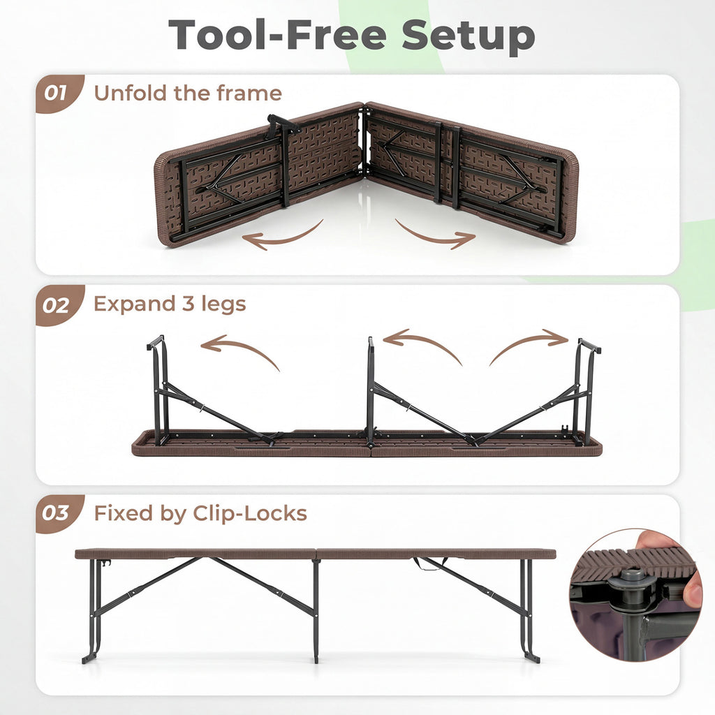 6 Feet Plastic Folding Bench Picnic Camping Dining Seat with Carrying