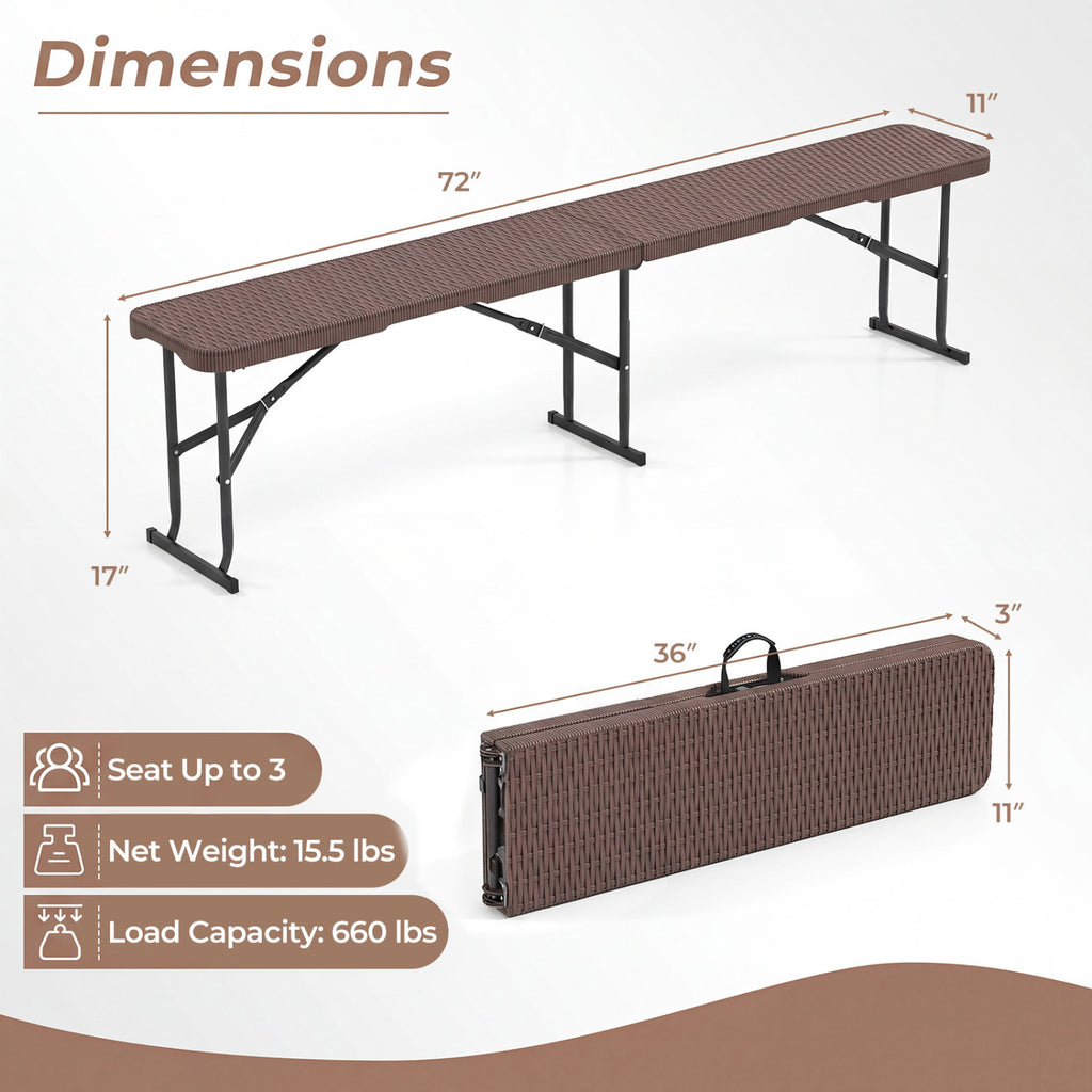 6 Feet Plastic Folding Bench Picnic Camping Dining Seat with Carrying