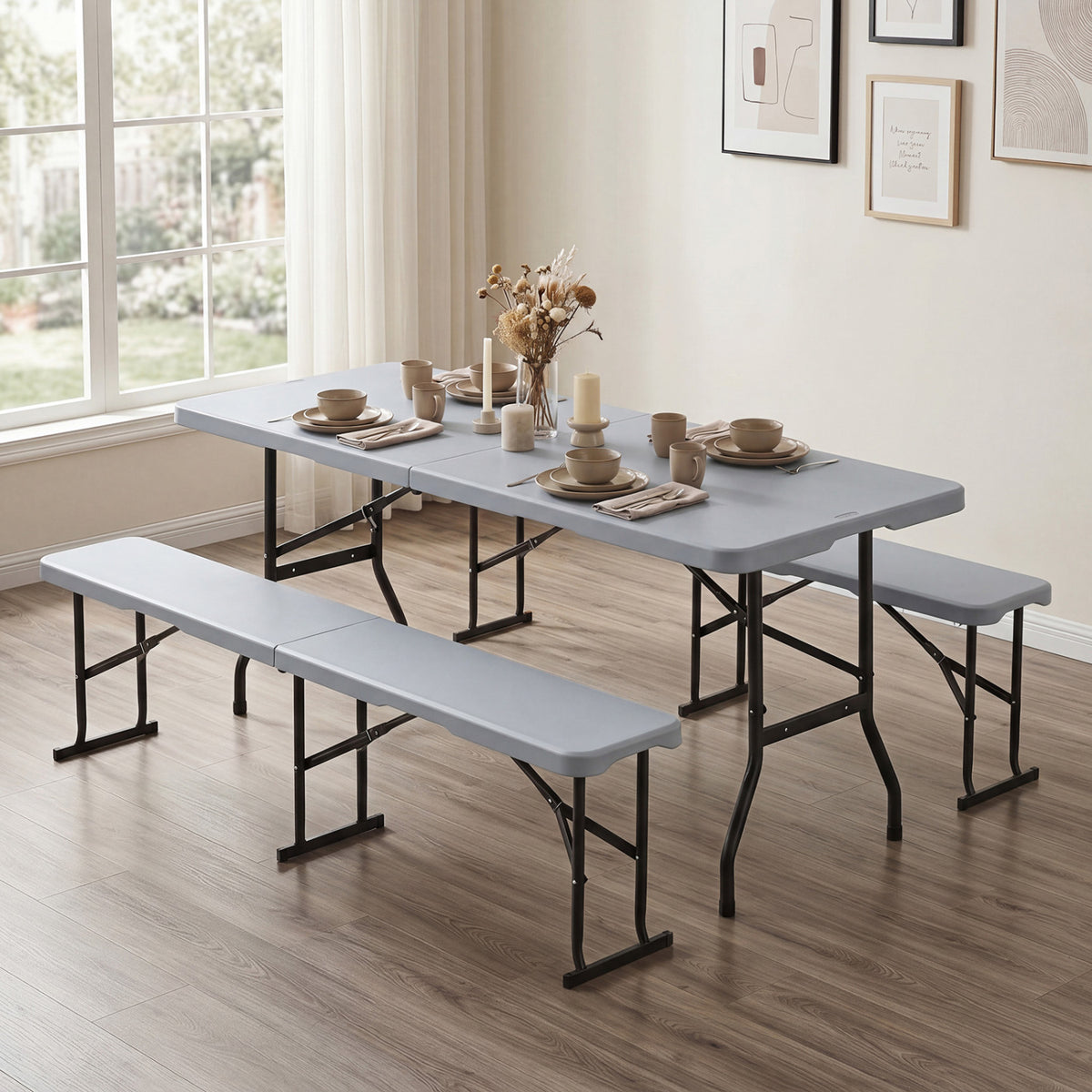6 Feet Plastic Folding Bench Picnic Camping Dining Seat with Carrying