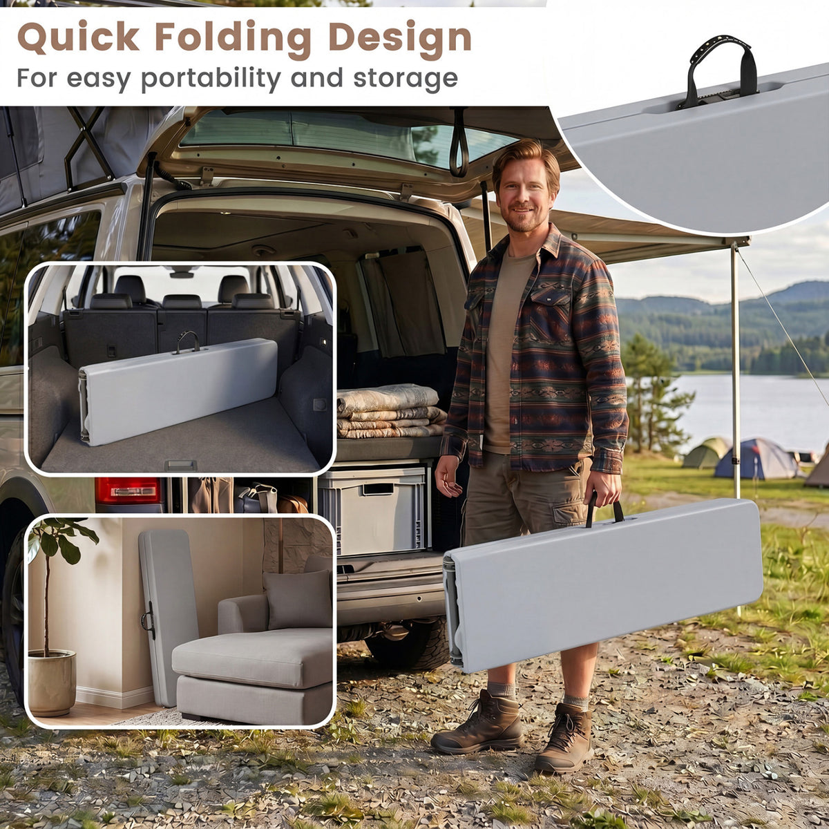6 Feet Plastic Folding Bench Picnic Camping Dining Seat with Carrying