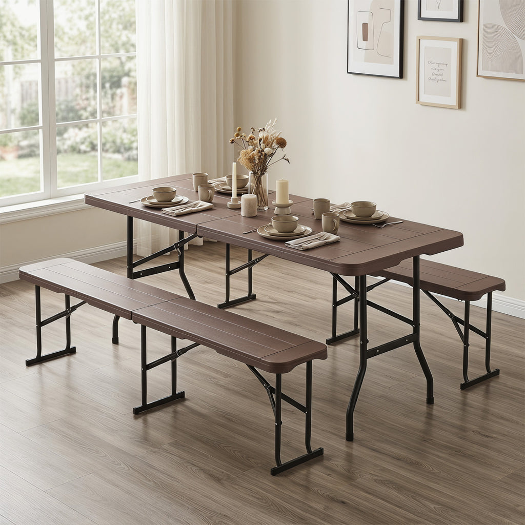 6 ft Folding Picnic Bench with Carrying Handle - Coffee