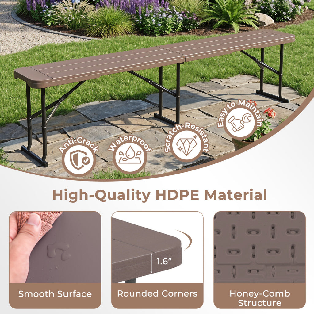 6 ft Folding Picnic Bench with Carrying Handle - Coffee