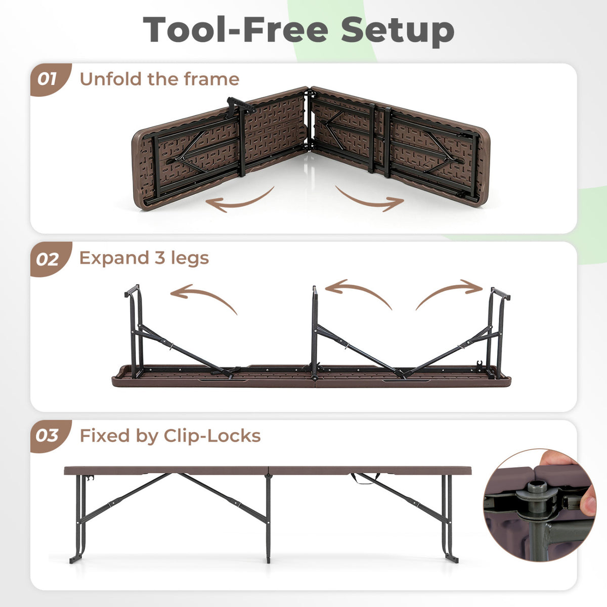 6 ft Folding Picnic Bench with Carrying Handle - Coffee