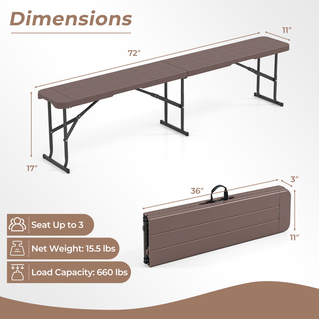6 ft Folding Picnic Bench with Carrying Handle - Coffee