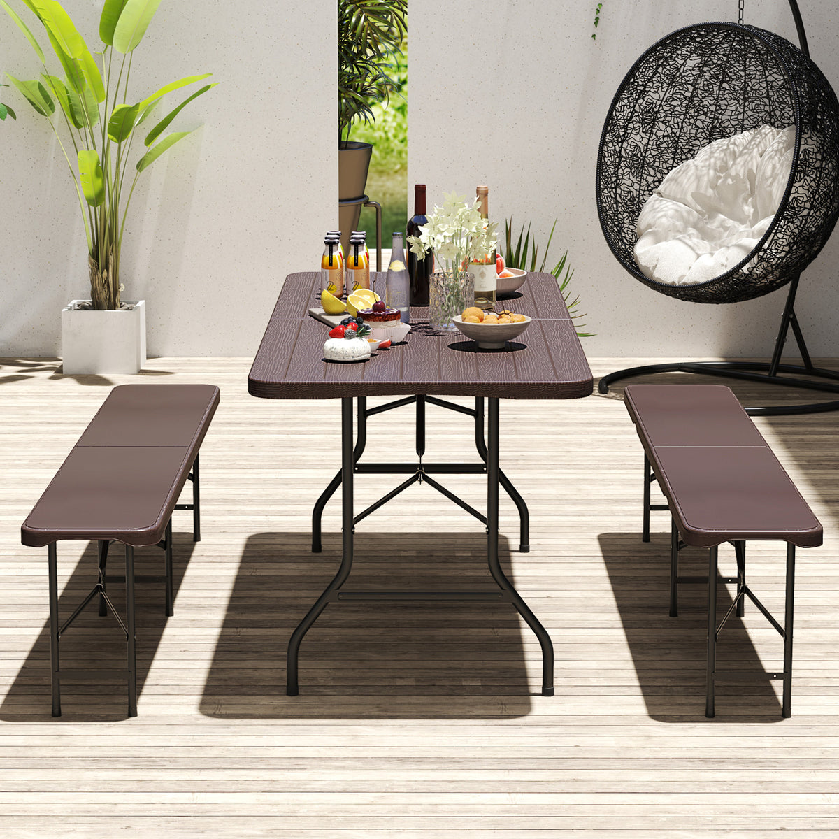 6 ft Folding Table with Wood Grain Tabletop - 71" x 29" Gray
