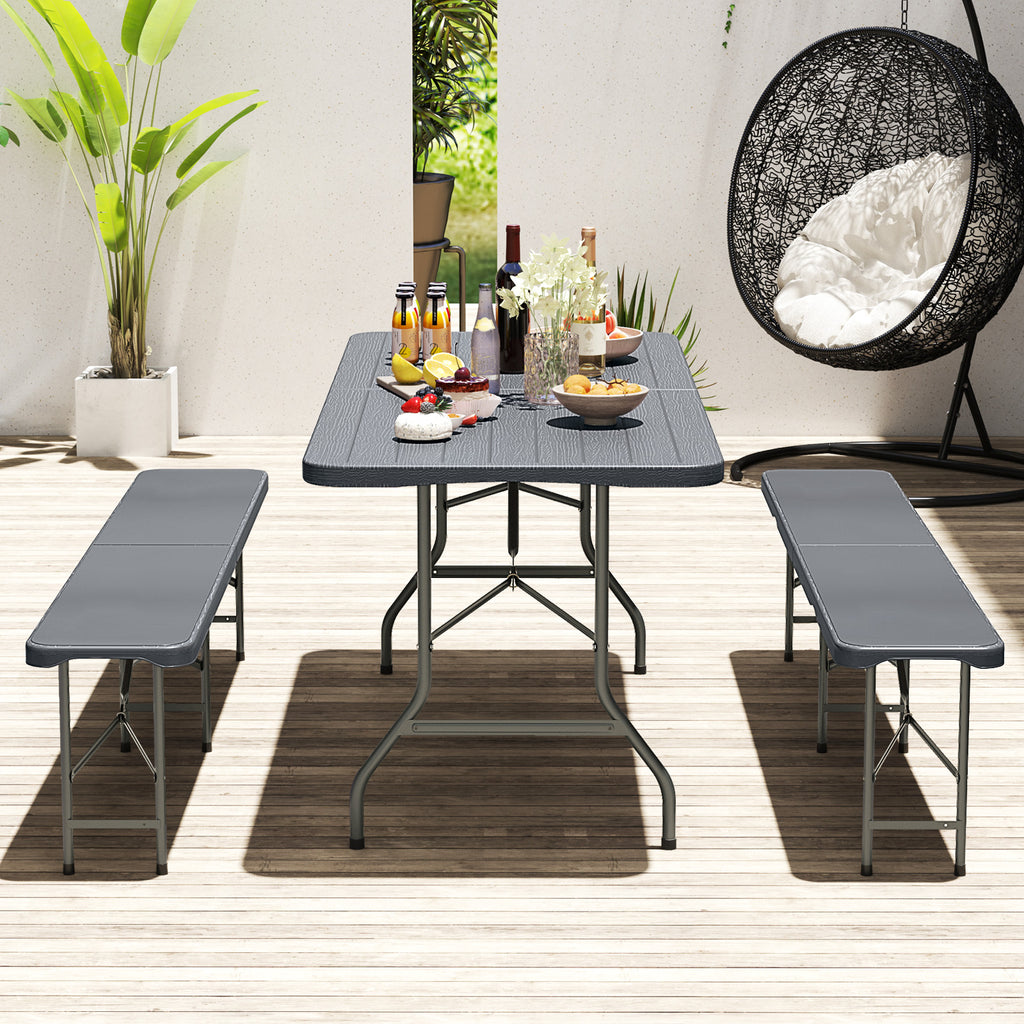 6 ft Folding Table with Wood Grain Tabletop - 71" x 29" Gray