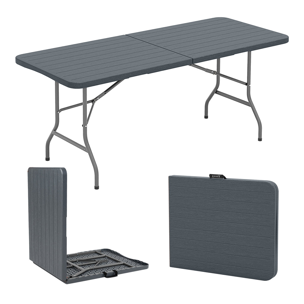 6 ft Folding Table with Wood Grain Tabletop - 71" x 29" Gray