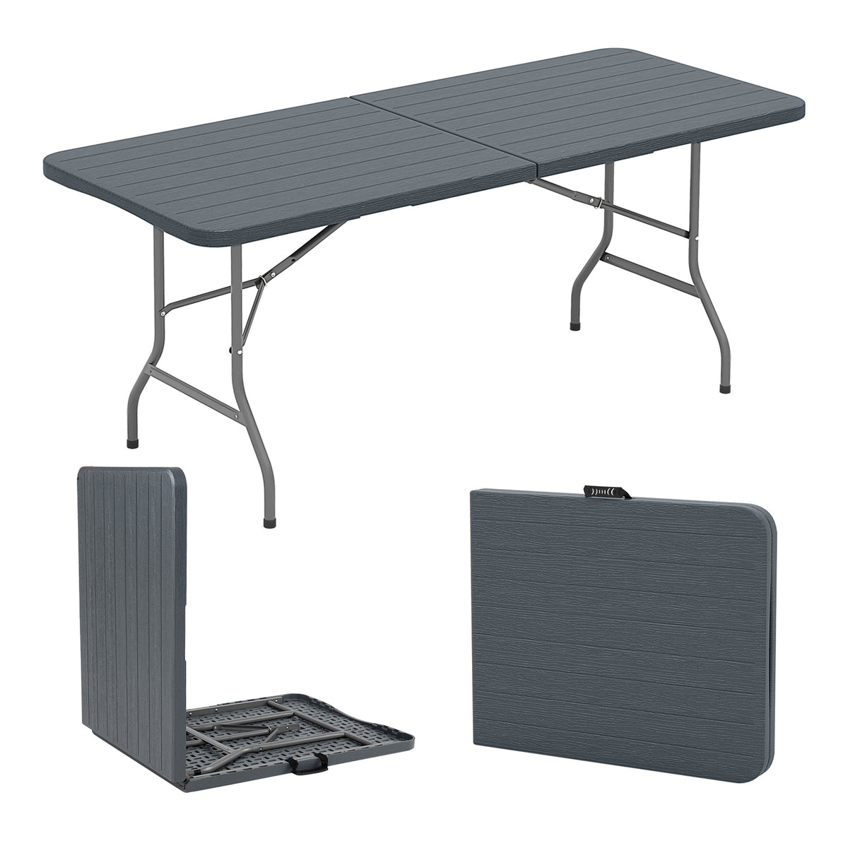 6 ft Folding Table with Wood Grain Tabletop - 71" x 29" Gray
