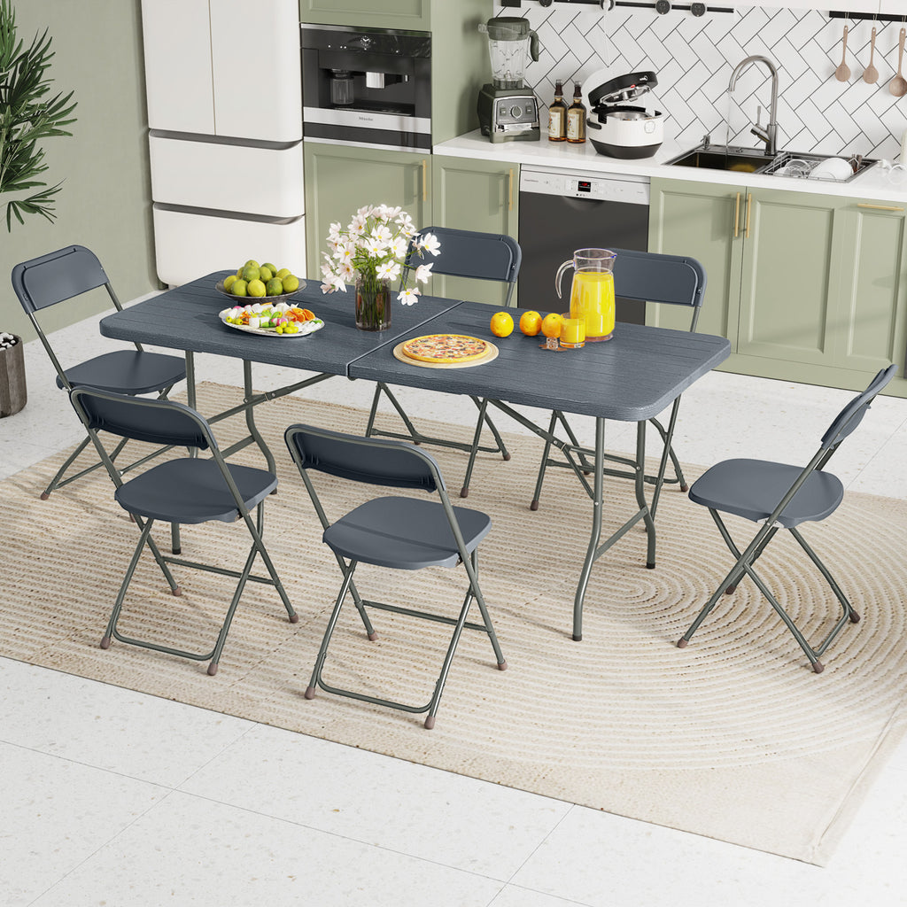6 ft Folding Table with Wood Grain Tabletop - 71" x 29" Gray