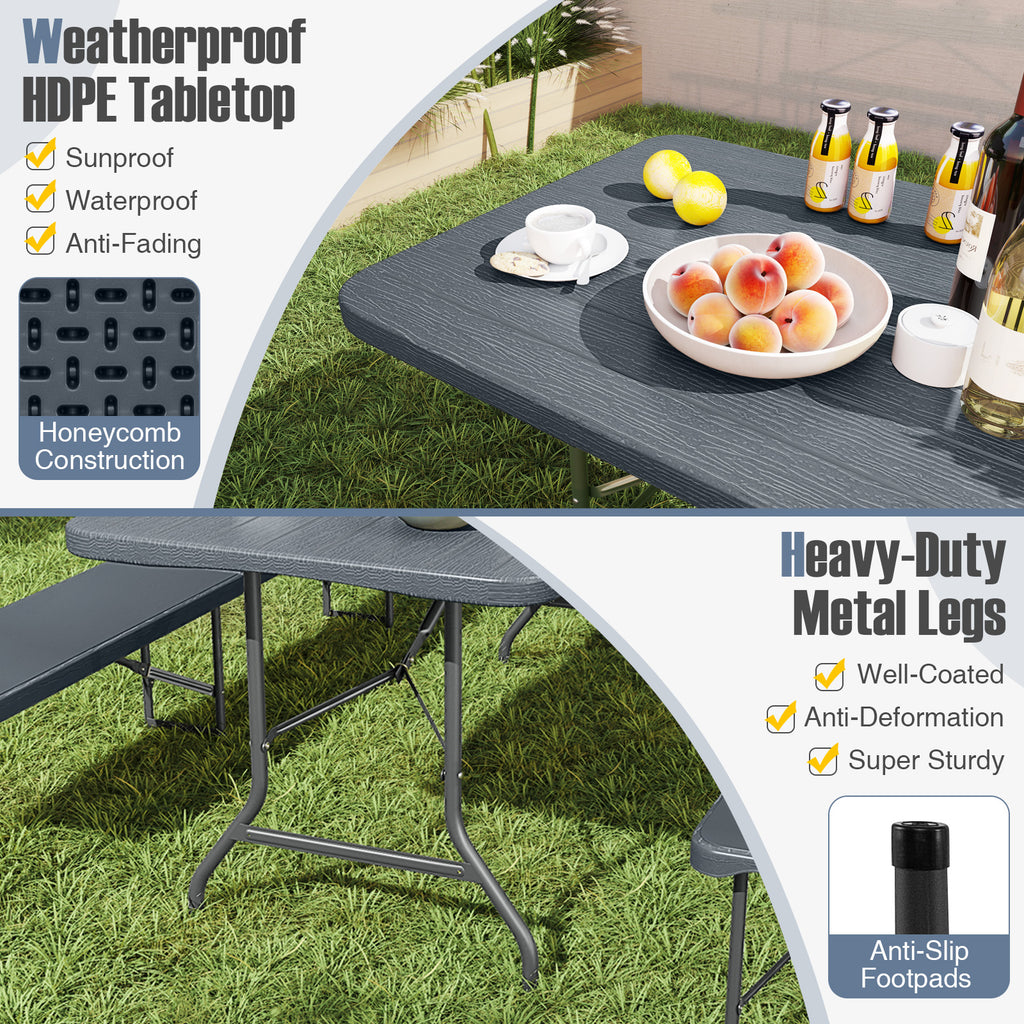 6 ft Folding Table with Wood Grain Tabletop - 71" x 29" Gray