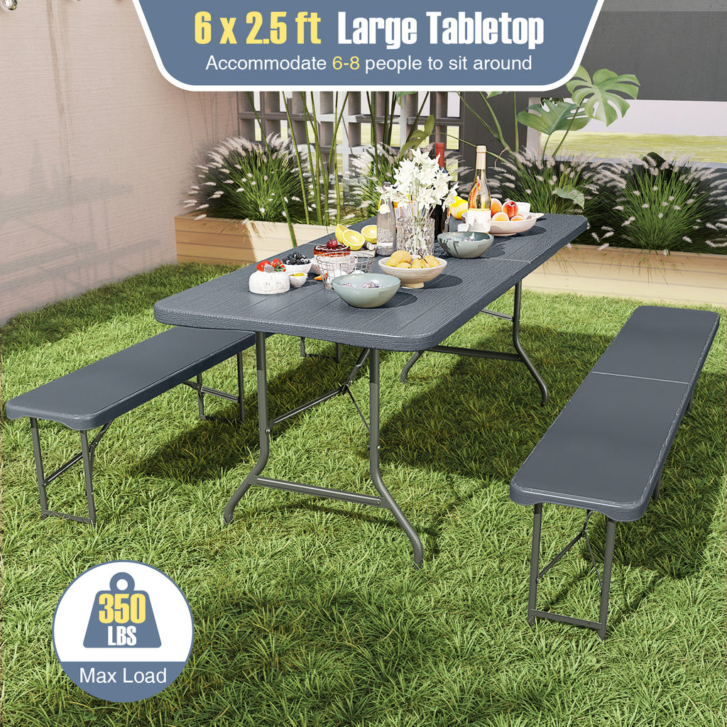 6 ft Folding Table with Wood Grain Tabletop - 71" x 29" Gray