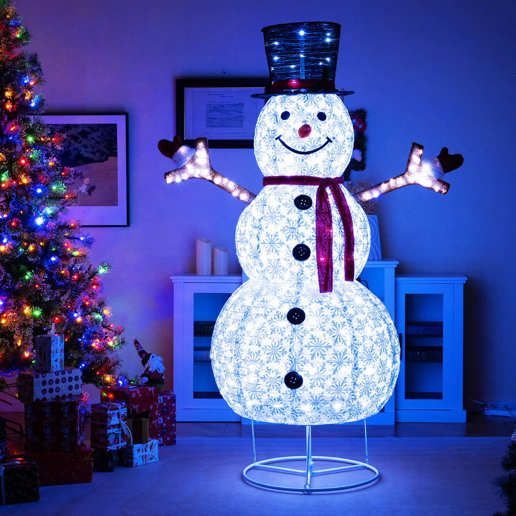 Pre-Lit Christmas Snowman with Built-In LED Lights and Black Hat - Festive Holiday Decor