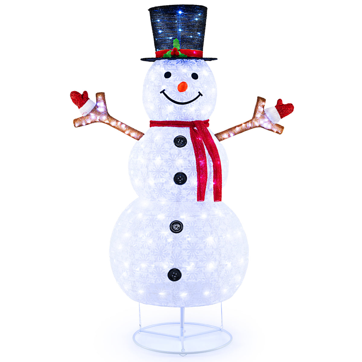 Pre-Lit Christmas Snowman with Built-In LED Lights and Black Hat - Festive Holiday Decor