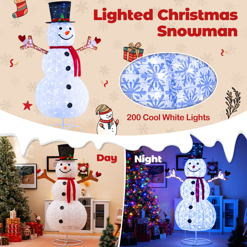 Pre-Lit Christmas Snowman with Built-In LED Lights and Black Hat - Festive Holiday Decor