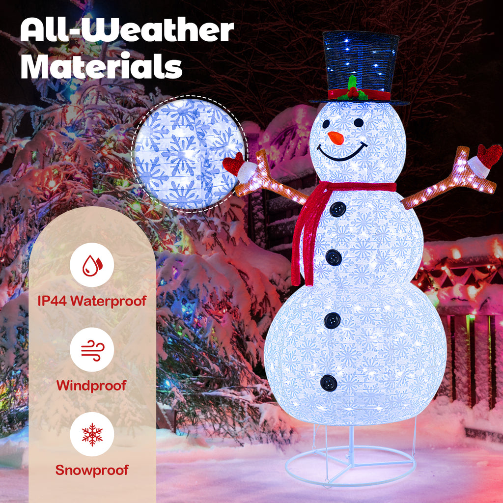 Pre-Lit Christmas Snowman with Built-In LED Lights and Black Hat - Festive Holiday Decor