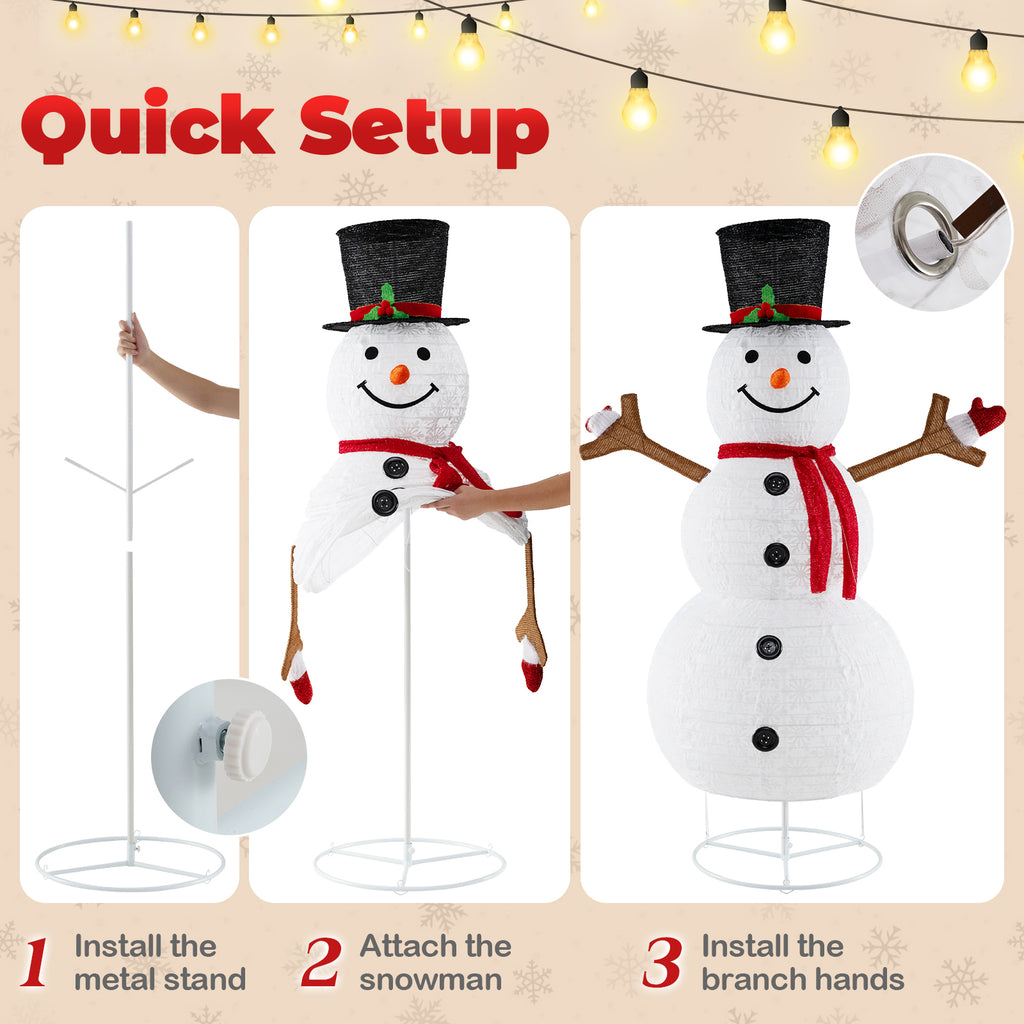 Pre-Lit Christmas Snowman with Built-In LED Lights and Black Hat - Festive Holiday Decor