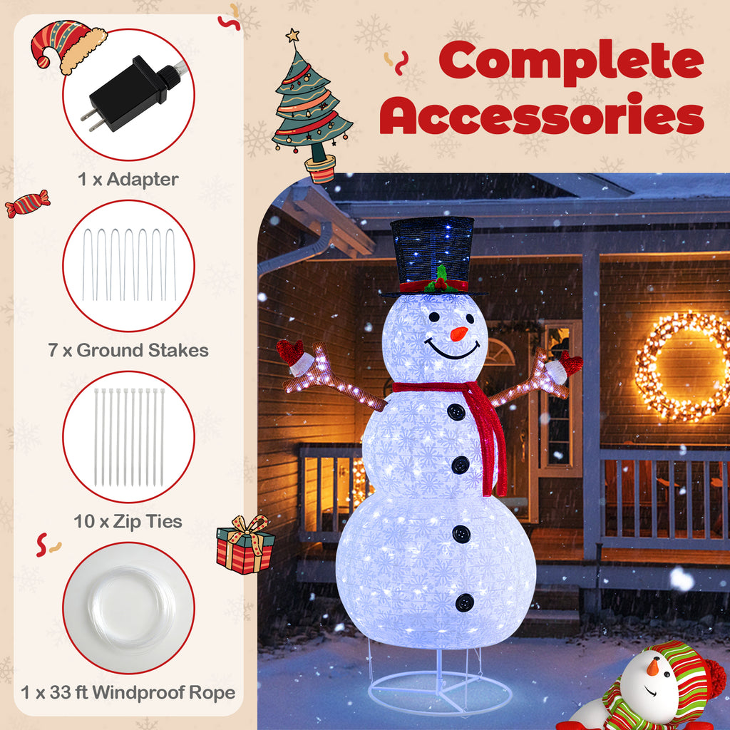 Pre-Lit Christmas Snowman with Built-In LED Lights and Black Hat - Festive Holiday Decor
