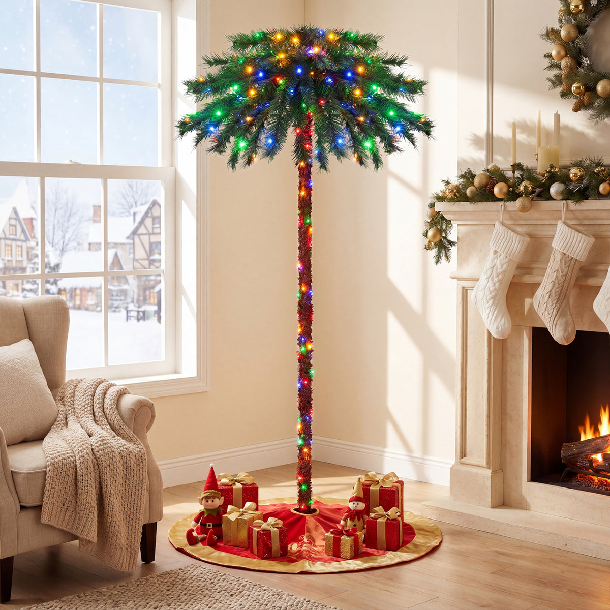 6 Feet Pre-Lit Artificial Tropical Christmas Palm Tree with Multi-Color Lights - Variation of THIS Listing