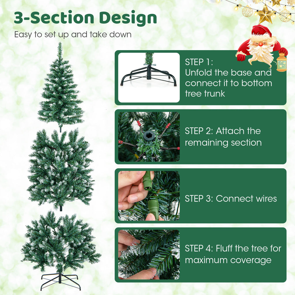 6 Feet Pre-Lit Artificial Christmas Tree with Snowy Tips & LED Lights - Costway Variation
