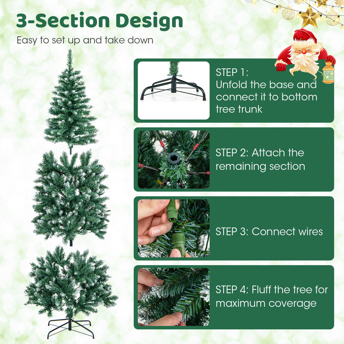 6 Feet Pre-Lit Artificial Christmas Tree with Snowy Tips & LED Lights - Costway Variation