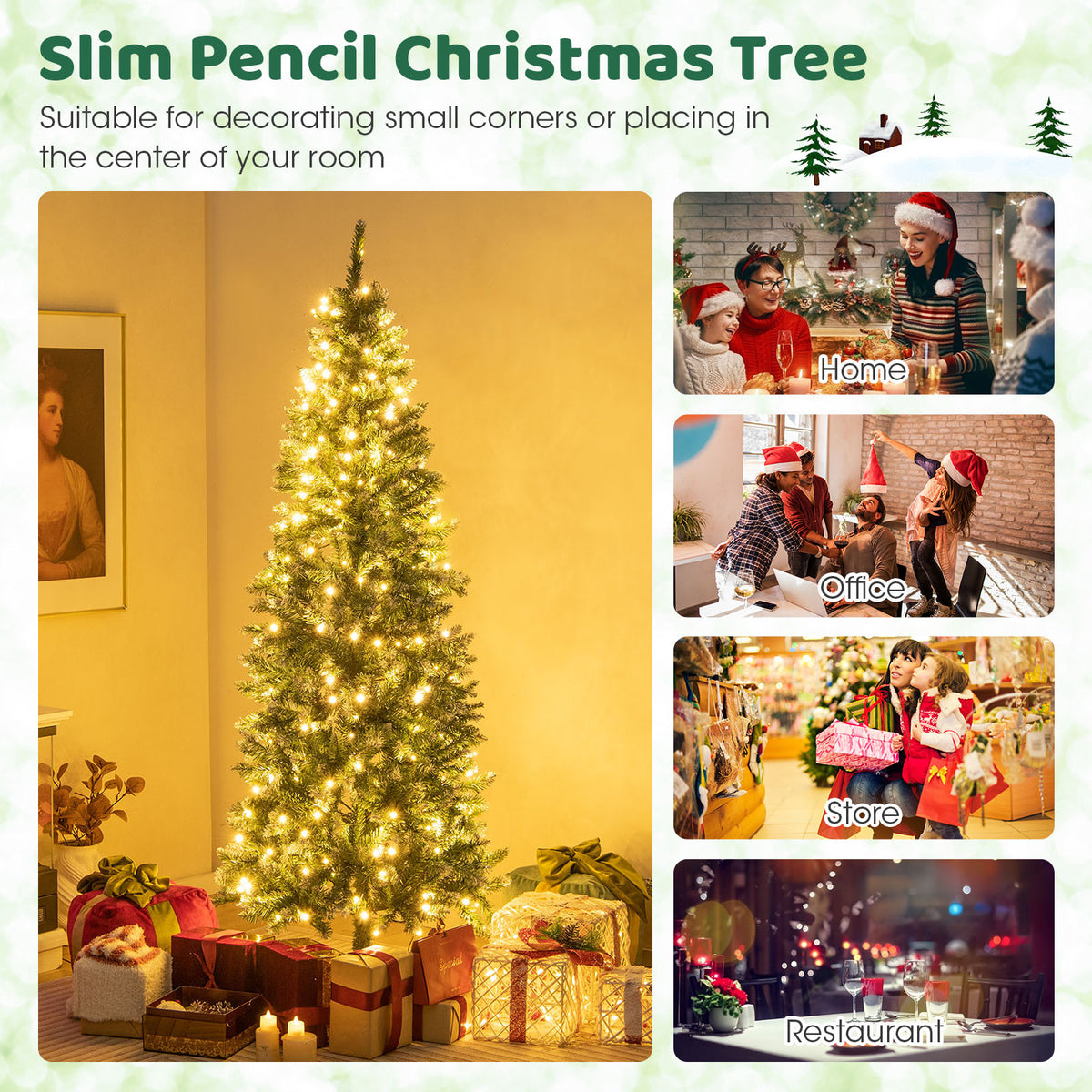 6 Feet Pre-Lit Artificial Christmas Tree with Snowy Tips & LED Lights - Costway Variation