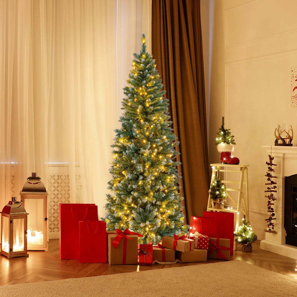 6 Feet Pre-Lit Artificial Christmas Tree with Snowy Tips & LED Lights - Costway Variation