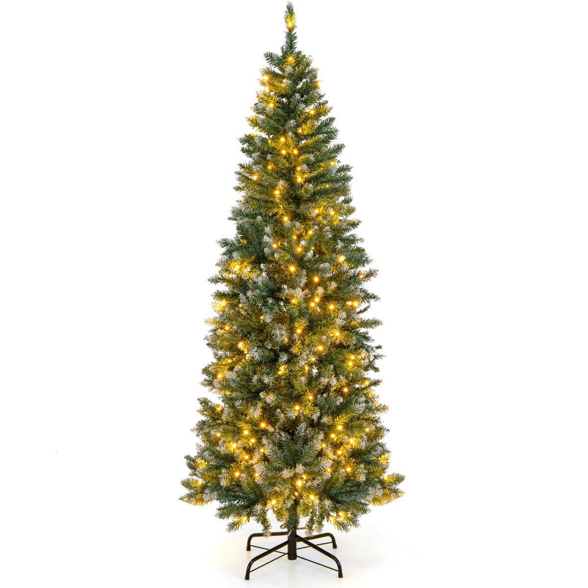 6 Feet Pre-Lit Artificial Christmas Tree with Snowy Tips & LED Lights - Costway Variation