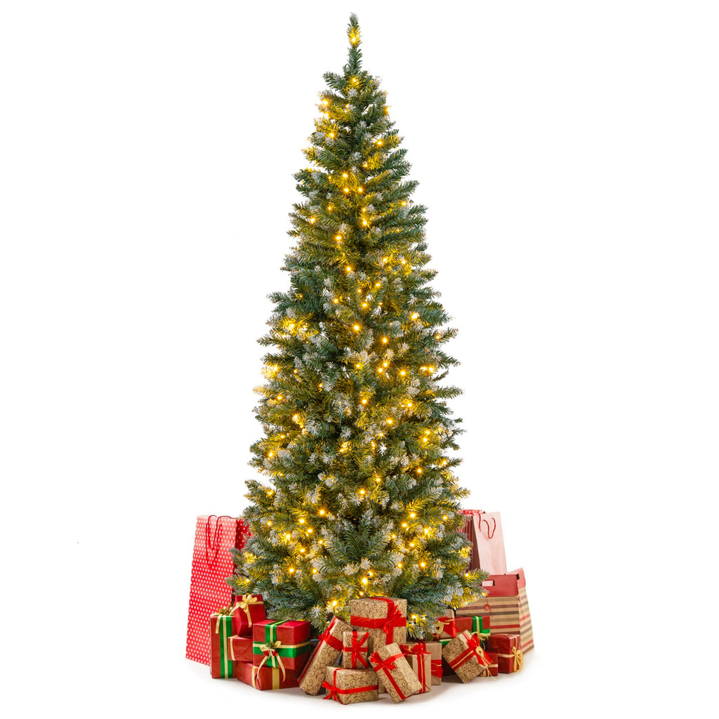 6 Feet Pre-Lit Artificial Christmas Tree with Snowy Tips & LED Lights - Costway Variation