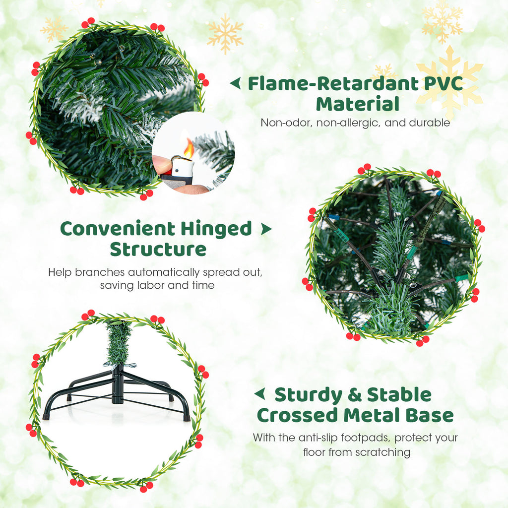 6 Feet Pre-Lit Artificial Christmas Tree with Snowy Tips & LED Lights - Costway Variation