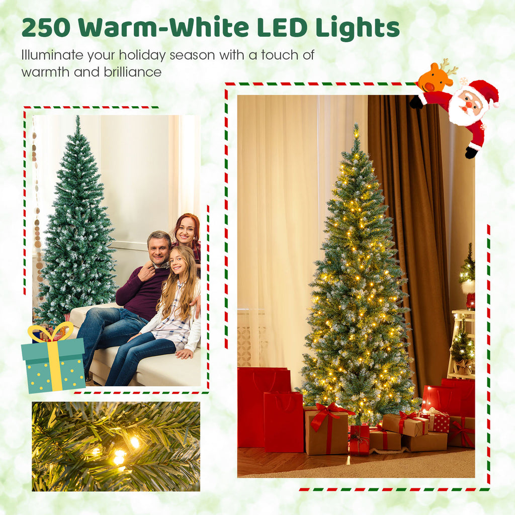 6 Feet Pre-Lit Artificial Christmas Tree with Snowy Tips & LED Lights - Costway Variation