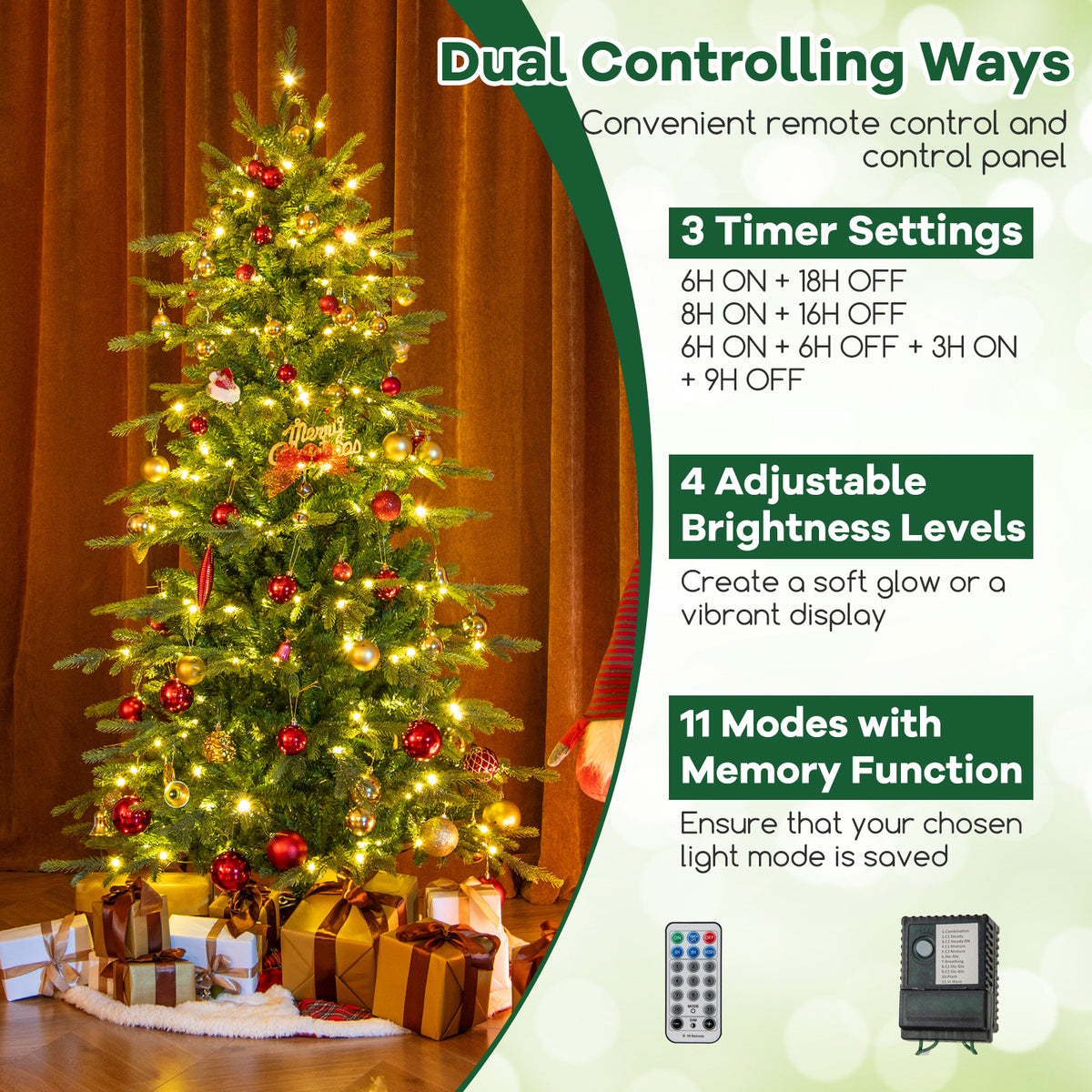 6 Ft Pre-Lit Artificial Christmas Tree with Warm White LED Lights - Realistic Branch Tips