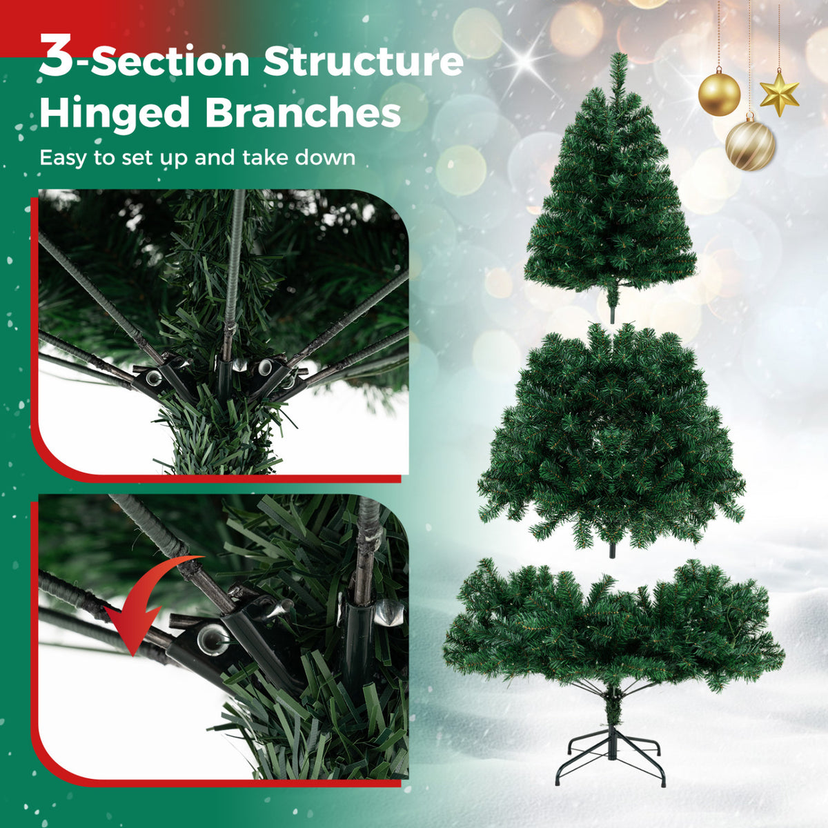 Green 6 Feet Pre-lit Artificial Christmas Tree with LED Lights - Easy Setup