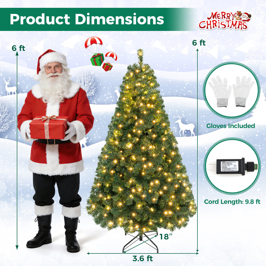 Green 6 Feet Pre-lit Artificial Christmas Tree with LED Lights - Easy Setup